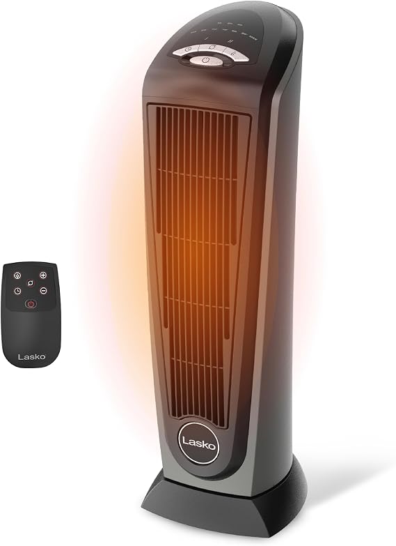 Lasko 23" Ceramic Tower Space Heater with Remote Control - Silver - 751320