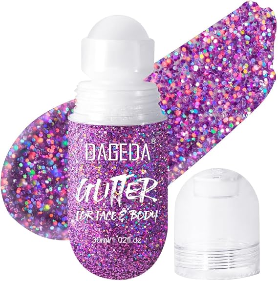 DAGEDA Purple Body Glitter Gel, Roll-on Hair Face Glitter Makeup