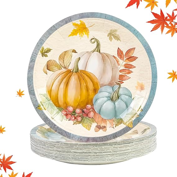 50PCS Fall Pumpkins Paper Plates, 7Inch