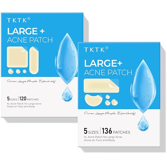 TKTK Large Pimple Patches for Face 120 Count + XL Acne Patches for Body 136 Count, 7 Sizes Pimple Patch Bulk Face & Body, Hydrocolloid Zit Breakouts
