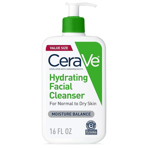 CeraVe Hydrating Cleanser with Hyaluronic Acid, Face Wash for Dry Skin,16oz | Skin Care For Men and Women, Daily Cleanser & Makeup Remover with Glycerin & Ceramides, National Eczema Association Certified