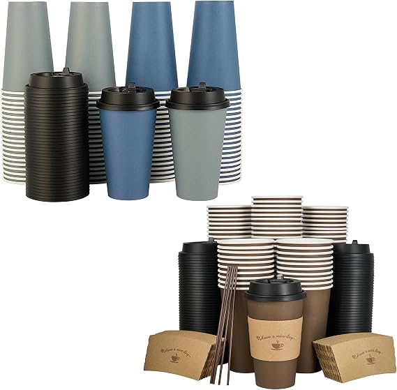 LITOPAK 100 Pack 16 oz Paper Coffee Cups, Drinking Cups for Coffee, Water, Juice, or Tea. Hot Paper Coffee Cups for Home, Restaurant, Store, and Cafe.