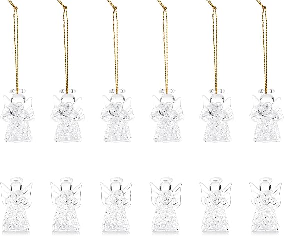 NUPTIO Mini Clear Angel Ornaments for Christmas Tree Holiday Decor, 12 Pcs
