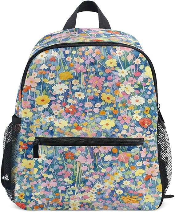 Ditsy Print Mini Backpack for Girls 3-8, Lightweight Toddler backpack with Multiple Storage Pockets, 10.6x4.13x12.6in