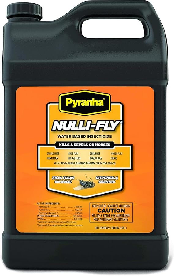 PYRANHA Nulli-Fly Horse Fly Spray Water-Based Formula for Sensitive Skin, Kills and Repels Flies, Gnats, Lice, Ticks, Ready to Use, Citronella Scent