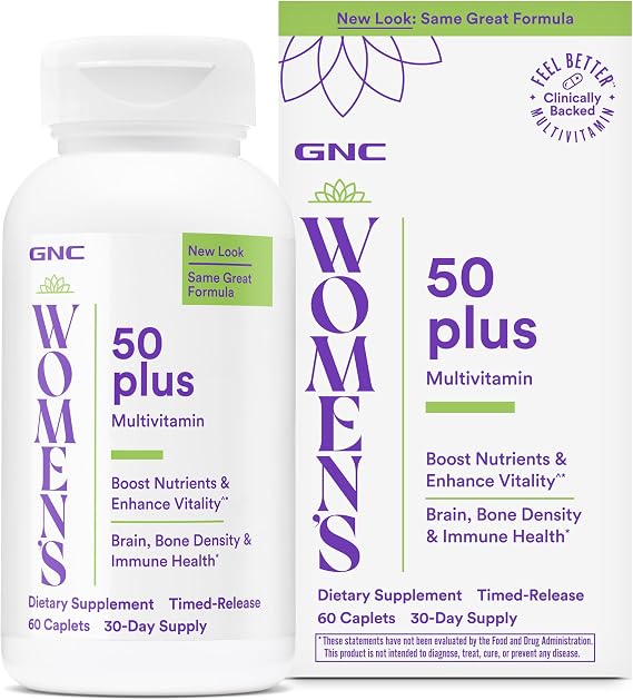 GNC Women's 50 Plus Multivitamin, High Potency, 60 Count, 30 Servings | Provides B Vitamins for Metabolism and Energy Support, Delivers Tailored Nutrition for Women's Energy, Balance, and Health