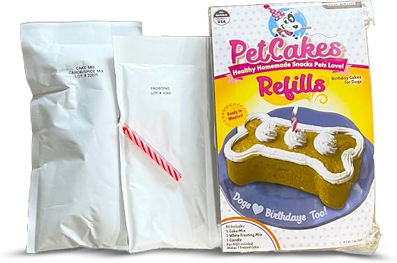 PetCakes Birthday Treat Kit Refills for Dogs - Make Healthy Cakes - Includes 1 Cake Mix & 1 Frosting, Carob Flavor - Net Wt. 3oz