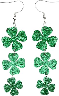 St. Patrick's Day Green Leaf Earrings for Women,Clover Horseshoe Drop Earrings for Irish Festival Gift,Irish Shamrock Dangle Earrings
