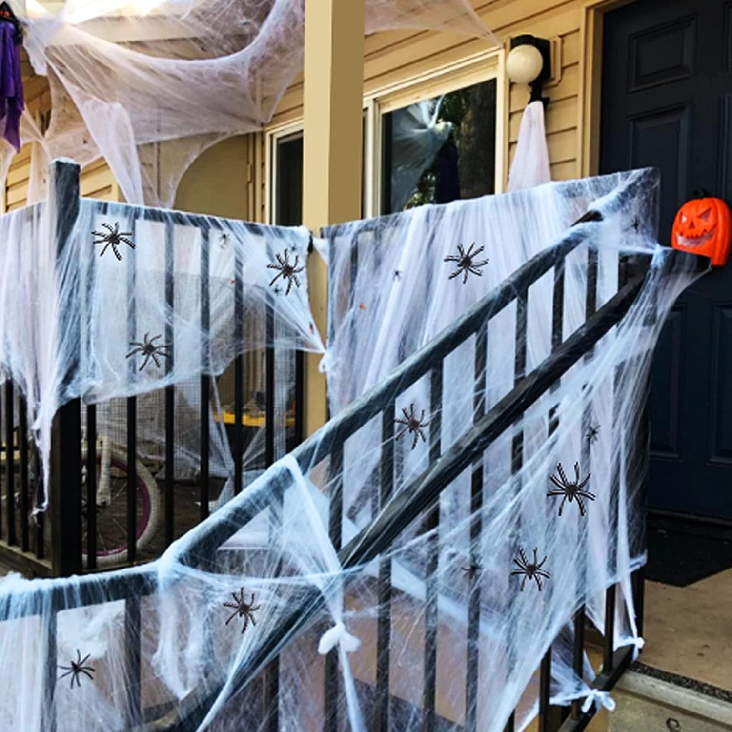 Halloween Decorations Outdoor Spider Webs - 1000 Sqft Stretchable Cobwebs with 50 Fake Spiders for Indoor Haunted House Rooms Yard Trees Bushes Decor Scary Halloween Party Favors Supplies