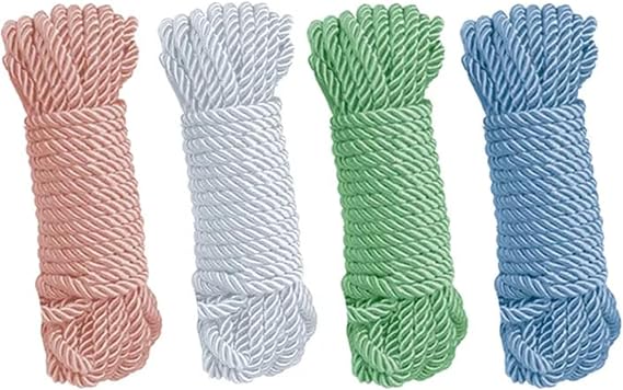 CraftCrul Nylon Twisted Rope, Multipurpose, Red Blue Green Purple, 4-Pack