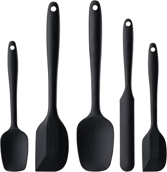 Silicone Spatula Set,5 Piece Food Grade Rubber Spatulas,Black
