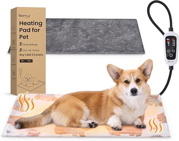 Bearhug Heated Cat Bed, Dog Heating Pad 28"18"[Two Replaceable Cover] Adjustable Temperature Pet Heating Pad with Steel-Wrapped Cord, Waterproof and Chew-Resistant for Cats Puppies Medium Animals