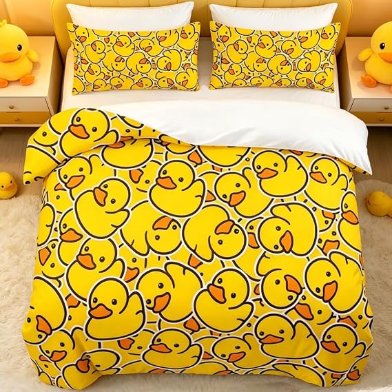 BlessLiving Double Duvet Cover Set, Yellow Rubber Ducks Bedding 3-Piece