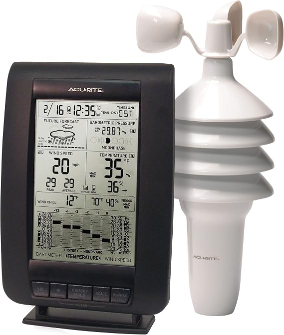 AcuRite 00634A3 Wireless Weather Station with Wind Sensor, Black