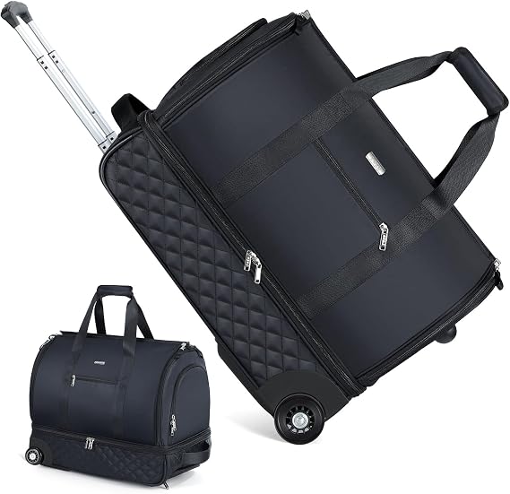 Lekeinchi Rolling Garment Bag for Travel - Convertible Duffel Bag with Wheels & Shoes Compartment, Carry on Suit Luggage Bag with Trolley for Business Trip, Wedding, Weekender