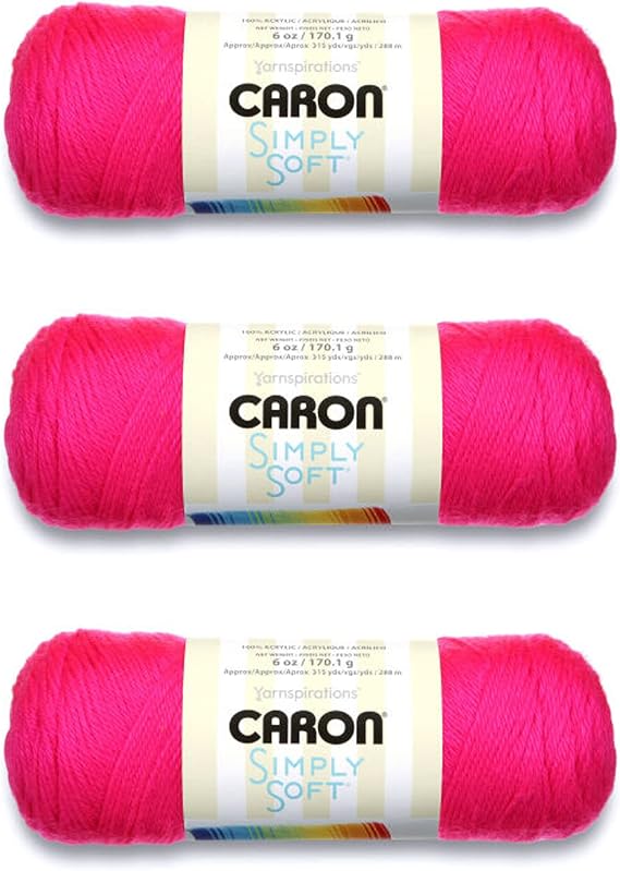 Caron Simply Soft Yarn for Crocheting & Knitting, Neon Pink, 3-Pack