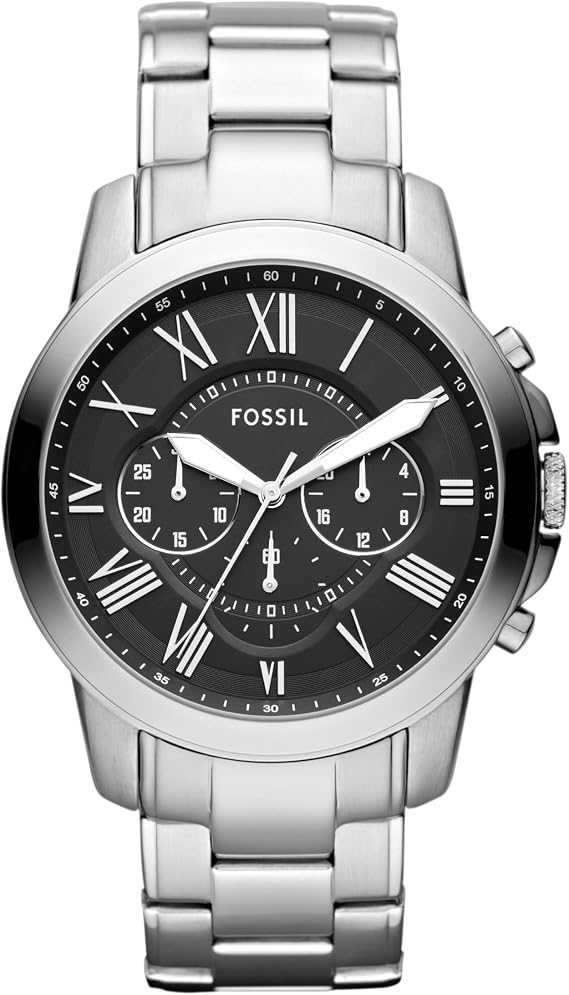 Fossil Mens Watch, Grant Quartz Stainless Steel Chronograph Watch for Men
