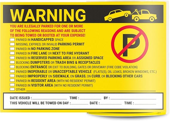 Parking Violation Warning Labels (9 x 6 inch, Yellow - 300 Labels) Will Be Towed Stickers - You are Parked Illegally Stickers, Parking Notice Tow Away Sign, HOA Notice (Hard to Remove)
