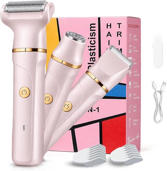 Bikini Trimmer for Women, Electric Razors for Women 3-in-1 with Specialized Heads for Face, Body & Bikini Line, Waterproof Rechargeable Bikini Shaver with Foil Shaver and Facial Hair Remover