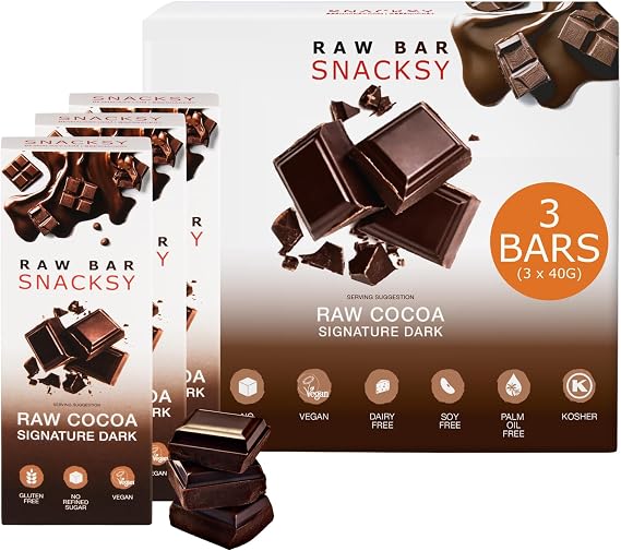 Snacksy Vegan Chocolate - Signature Dark Raw Bars Multipack (3 x 40g Boxes) | Gluten Free, Dairy Free, Refined Sugar Free & Kosher Cacao Snack