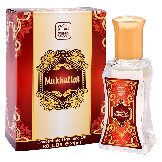 Naseem Mukhallat Perfume Oil Rollerball Alcohol Free with composition of Fruity Amber White Musk Long Lasting Arabian Fragrance Oil for Women 0.81 Fl Oz