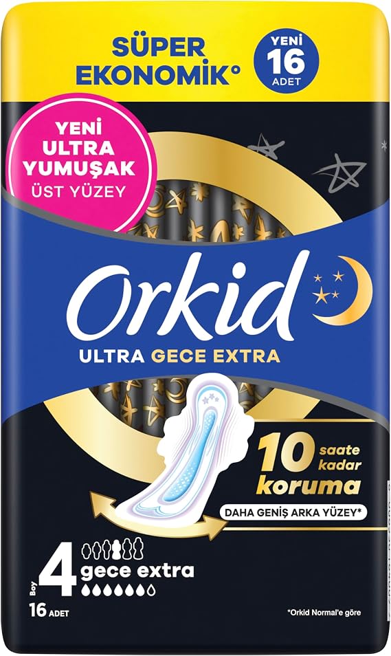 Orkid Ultra Hijyenik Ped Gece Ekstra (Boy 4) Süper Ekonomik Paket 16 Adet Ped