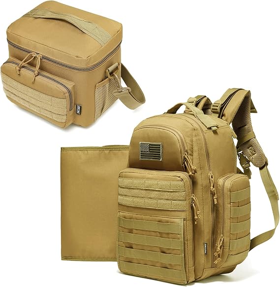 Military Style Diaper Bag + Tactical Lunch Bag (Brown)