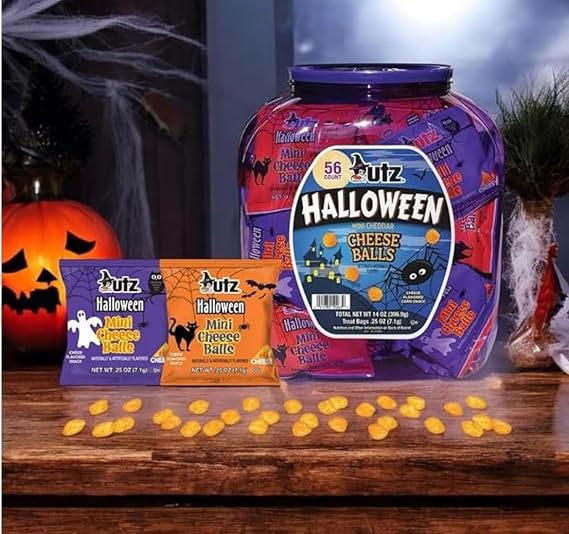 Utzs Halloween Mini Cheese Balls, Individually wrapped Trick or Treat Snacks - 56 Count
