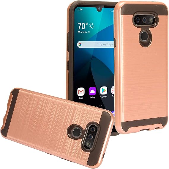 for LG Harmony 4, Xpression Plus 3, LG Premier Pro Plus - Brushed Style Defend Hybrider Phone Case - CS3 Rosegold