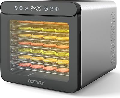 COSTWAY Food Dehydrator, 7 Stainless Steel Trays Dryer with 1-24H Timer, Accessories Included, Dehydrator Machine for Jerky, Dried Fruits, Vegetables, Herbs & Pet Treats
