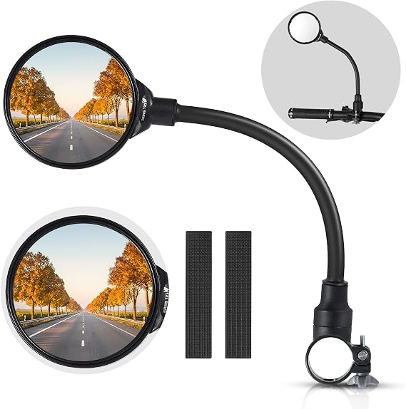 West Biking Bike Mirror Handlebar Mount, Adjustable Rotatable Bicycle Rear View Mirror, Wide Angle Acrylic Convex Safety Mirror for Mountain Road Bike