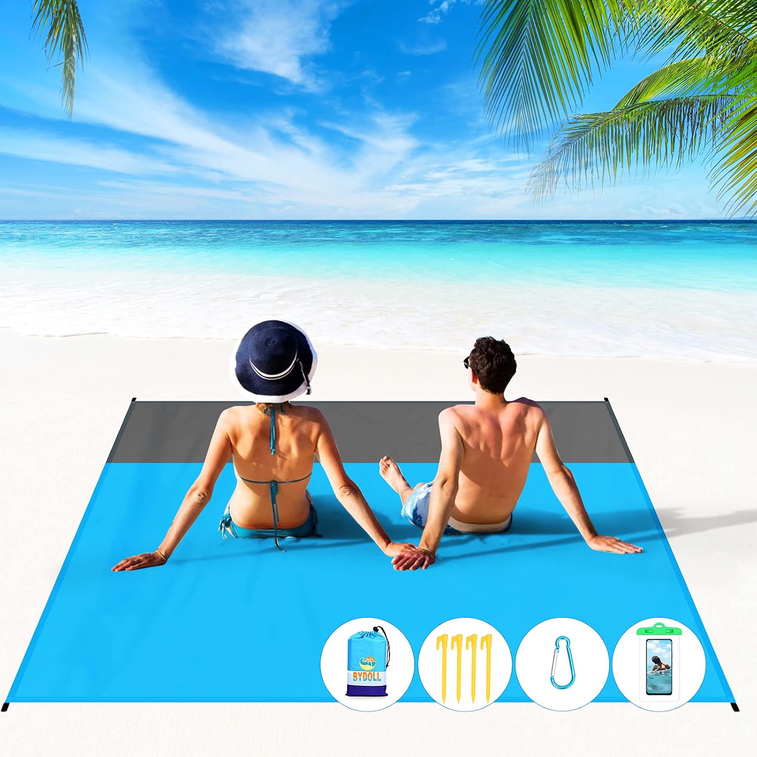 BYDOLL Beach Blanket Waterproof Sandproof 78×81 Suits1-4 Adults Compact Lightweight Oversized Sand-Free Blanket Large Picnic Mat for Beach Travel Camping Hiking