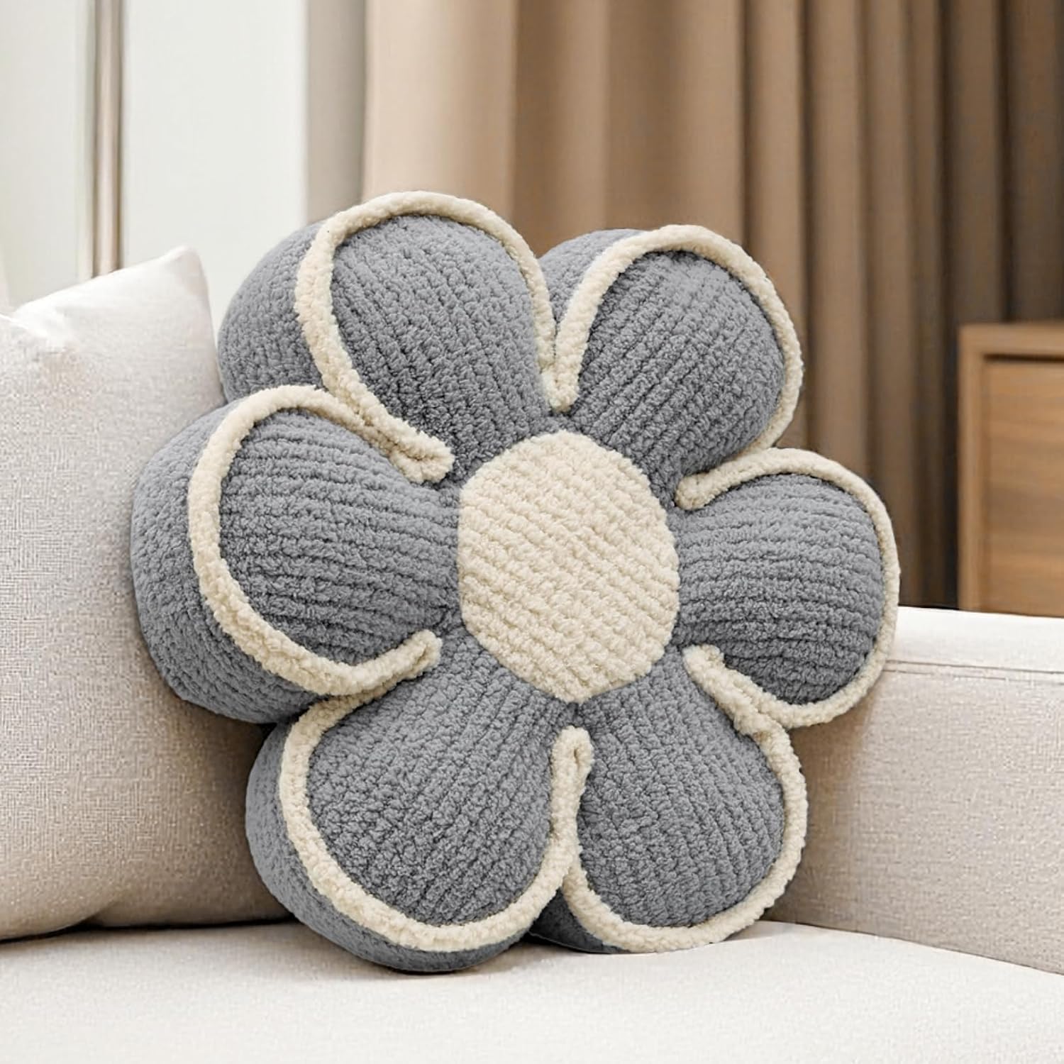 Aryan Flower Throw Pillow, Floor Cushion Seat Cushions 16In Cute Decorative Pillows for Teen Girls Room Bedroom Decor Sofa Couch Chair Bed Aesthetic (Grey)