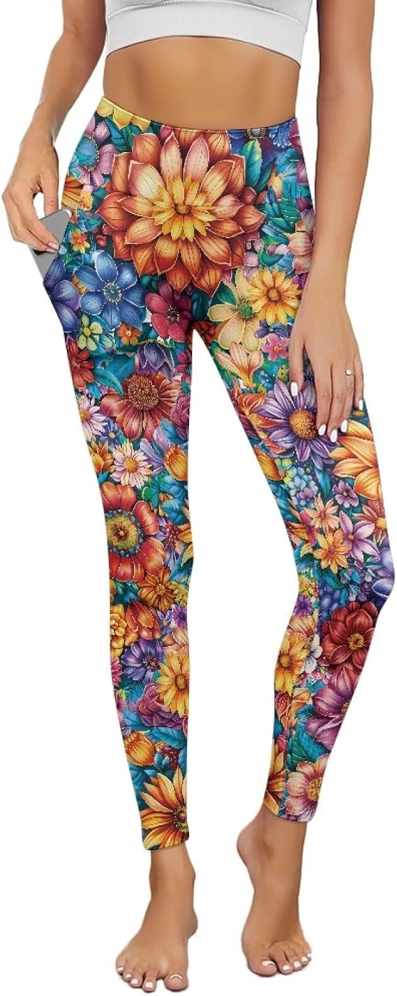 Women Breathable Yoga Leggings with Pockets Tummy Control 4-Way Stretch High Waisted Full-Length Pants