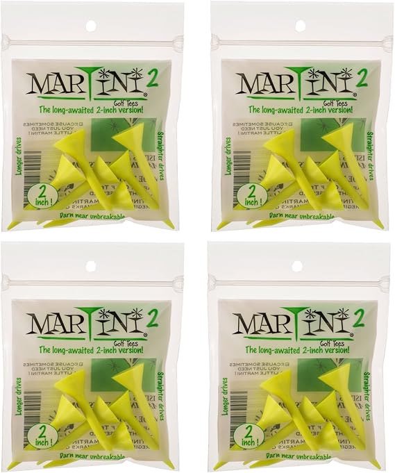 MARTINI 2" Golf Tees - 4 Packs of Yellow - 24 Tees Total - Virtually Unbreakable