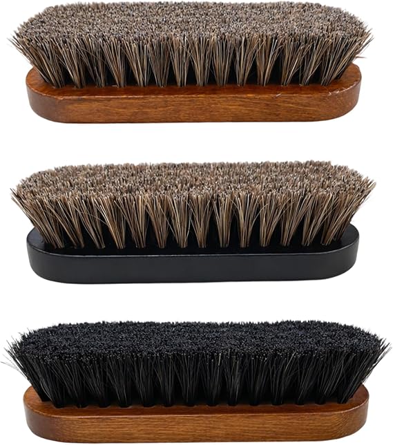 Shoe Brush Set of 3, Boot Buddy, Horse Hair Shoe Brush, Leather Care, Boot Brush, Shoe Polish Brush, Durable Wooden Handle, Compact Design, 12.3 x 4.0 x 1.1 cm