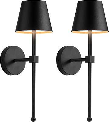 KDG Wireless Wall Sconces Set of 2, Small Cordless 5200mAh Rechargeable Battery LED Wall Lamps, Stepless Dimming Lightings for Wall Painting, Living Room, Bedroom, Hallway, Gifts, Night Light Black