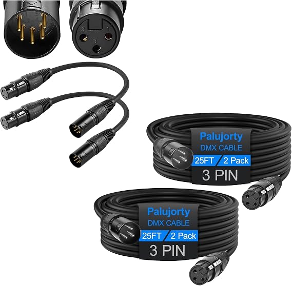 DMX Adapter 5M3F and 25 FT 3 Pin 2 Pack