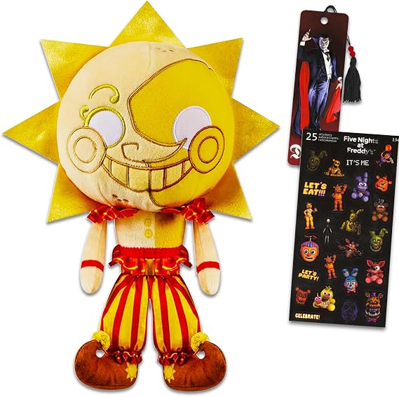 Five Nights at Freddy's Security Breach Plush Toy Set - Bundle of 7" FNAF Sun Plushie Plus Stickers | Five Nights at Freddy's Dolls Plush