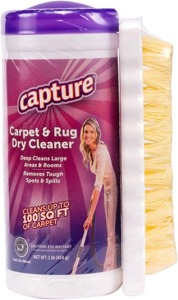 Capture Carpet & Rug Dry Cleaner w/Brush - Dry Rug Powder Cleaner (1 lb) | Carpet Deodorizer & Freshener Powder - Spot & Stain Remover - Pet Odor Eliminator - Fresh Natural Scent