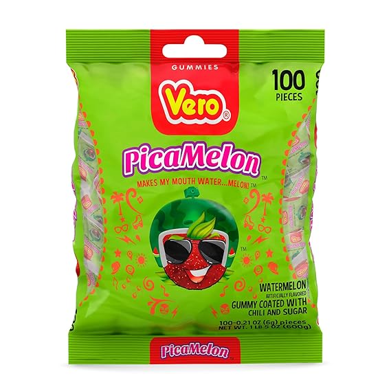 Vero Picamelon Watermelon Gummies with Chili, Mexican Candy, 100 Count