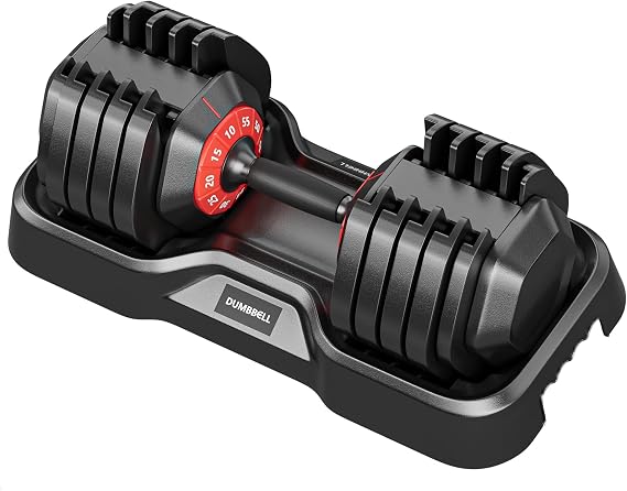 1pc Adjustable Dumbbells 55lbs Weight,10 in 1 Single Black adjustable Dumbbell 55lb for Men and Women Home Gym, Full Body Workout Fitness, Fast Adjust by Turning Handle (10 Gears/55 LB)