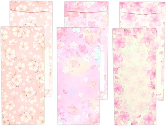Japanese Cherry Blossom Washi Paper Envelopes, 24 Pack (3 Designs 8 Each)