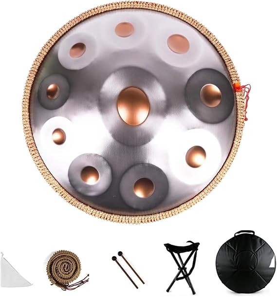 Handpan Steel Drum Professional Instrument in D Minor 432Hz/440Hz Hand Pan Drum Harmonic Percussion with Ethereal Sound Great for Sound Healing Meditation and Relaxation(440Hz,9Notes)