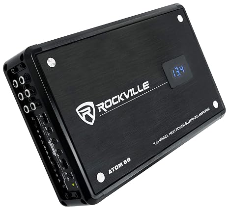 Rockville Atom 8B 3500W Peak/880W RMS 8-Channel Marine Amplifier, Bluetooth with Auto Pairing, Adjustable Crossover, Voltage Display, Compact Corrosion-Resistant Design for Boats and Yachts