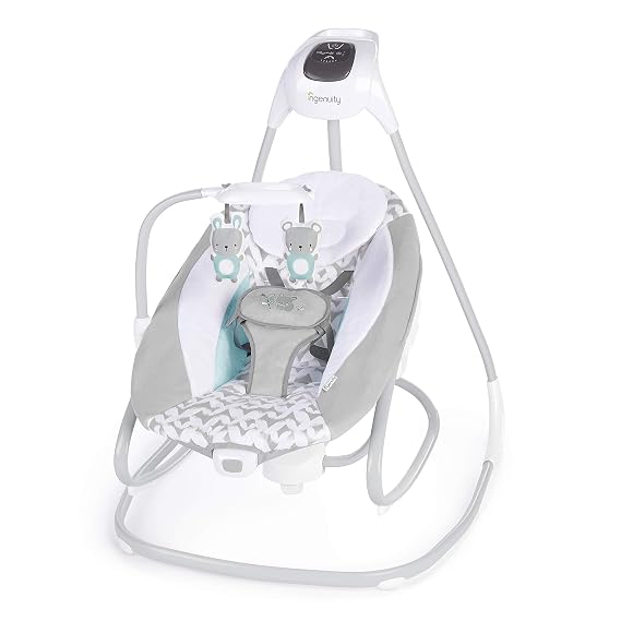Ingenuity 2-in-1 SimpleComfort Lightweight Compact 6-Speed Multi-Direction Baby Swing & Rocker, Vibrations & Nature Sounds, 0-9 Months 6-20 lbs (Raylan)