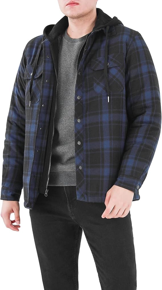 ThCreasa Men's Quilted Lined Flannel Jacket with Hood