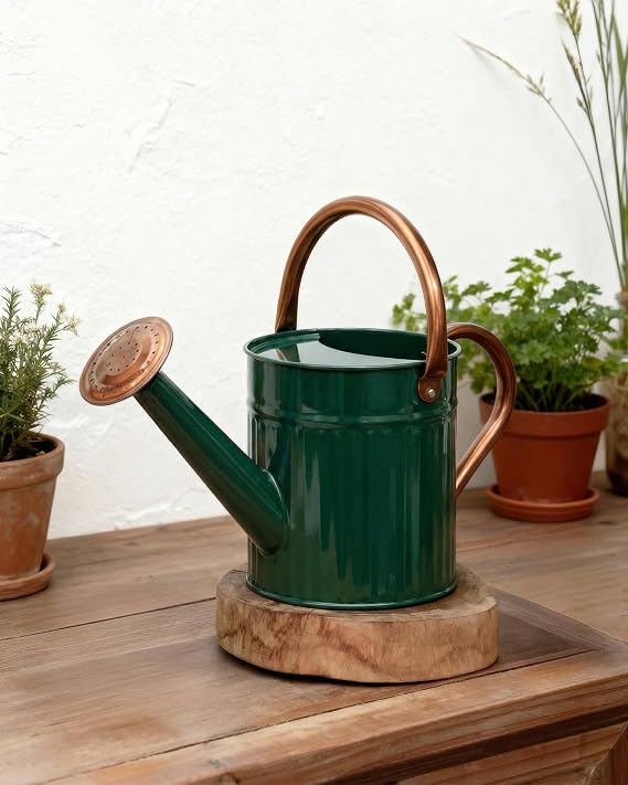 Bamworld Metal Watering Can for Indoor Outdoor Plant 1/2 Gallon Deep Green