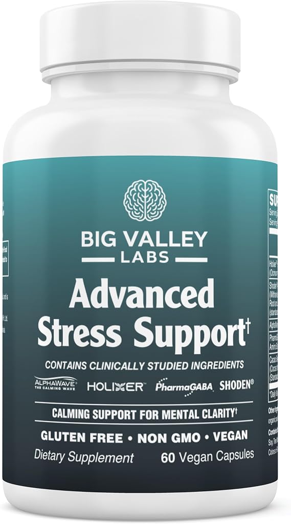 Advanced Stress Support Holy Basil, Shoden Ashwagandha, AlphaWave L-Theanine, PharmaGABA, Cacao Theobromine Calm & Clarity Formula Vegan, Non-GMO, Gluten-Free 60 Capsules