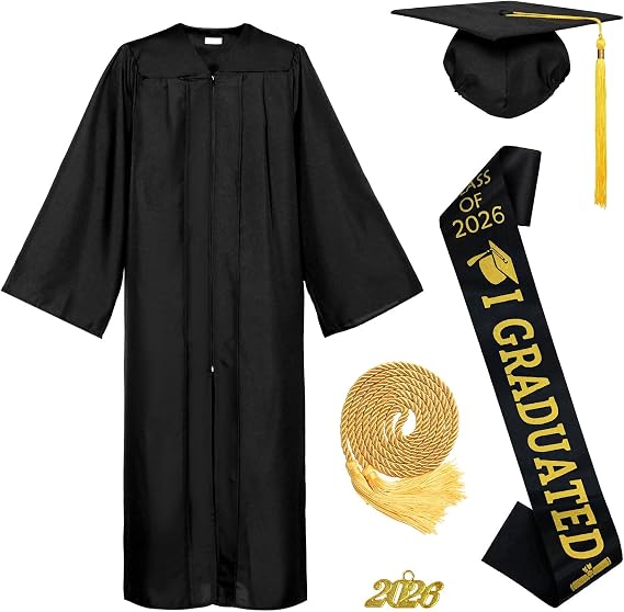 Graduation Cap and Gown for Adults 2026 Unisex Graduation Robe and Hat with Tassel Sash for High Bachelor School College Ceremony